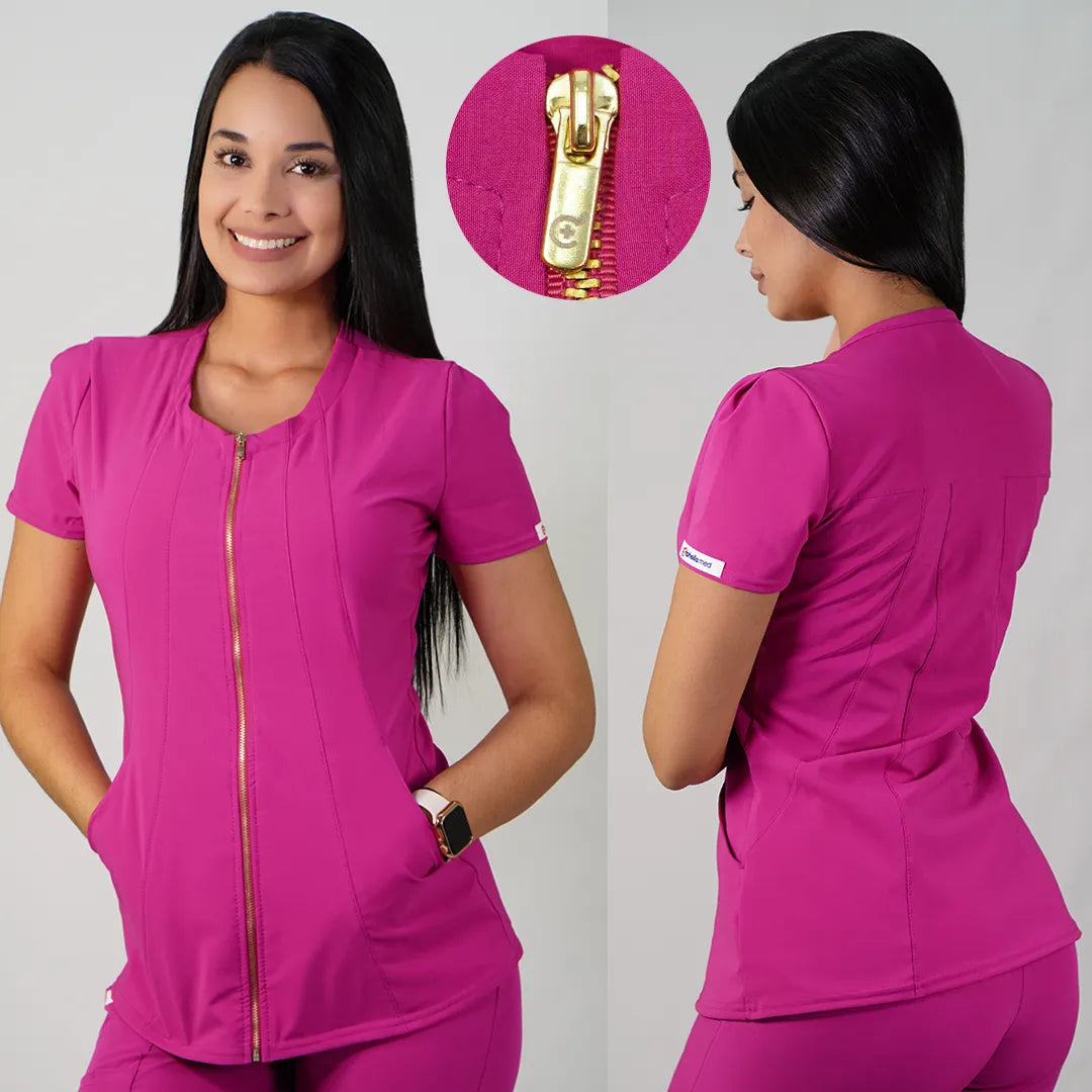 Delantal Anti fluidos Mujer Lirio con cierre. Fucsia - Art. LIRIO-13