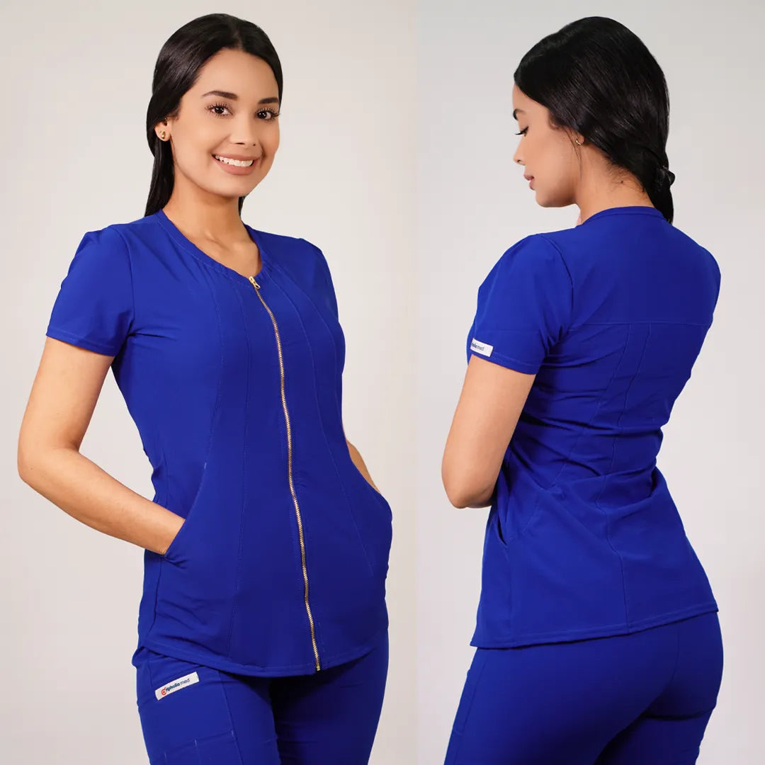 Delantal Anti fluidos Mujer Lirio con cierre. Azul Rey - Art. LIRIO-2
