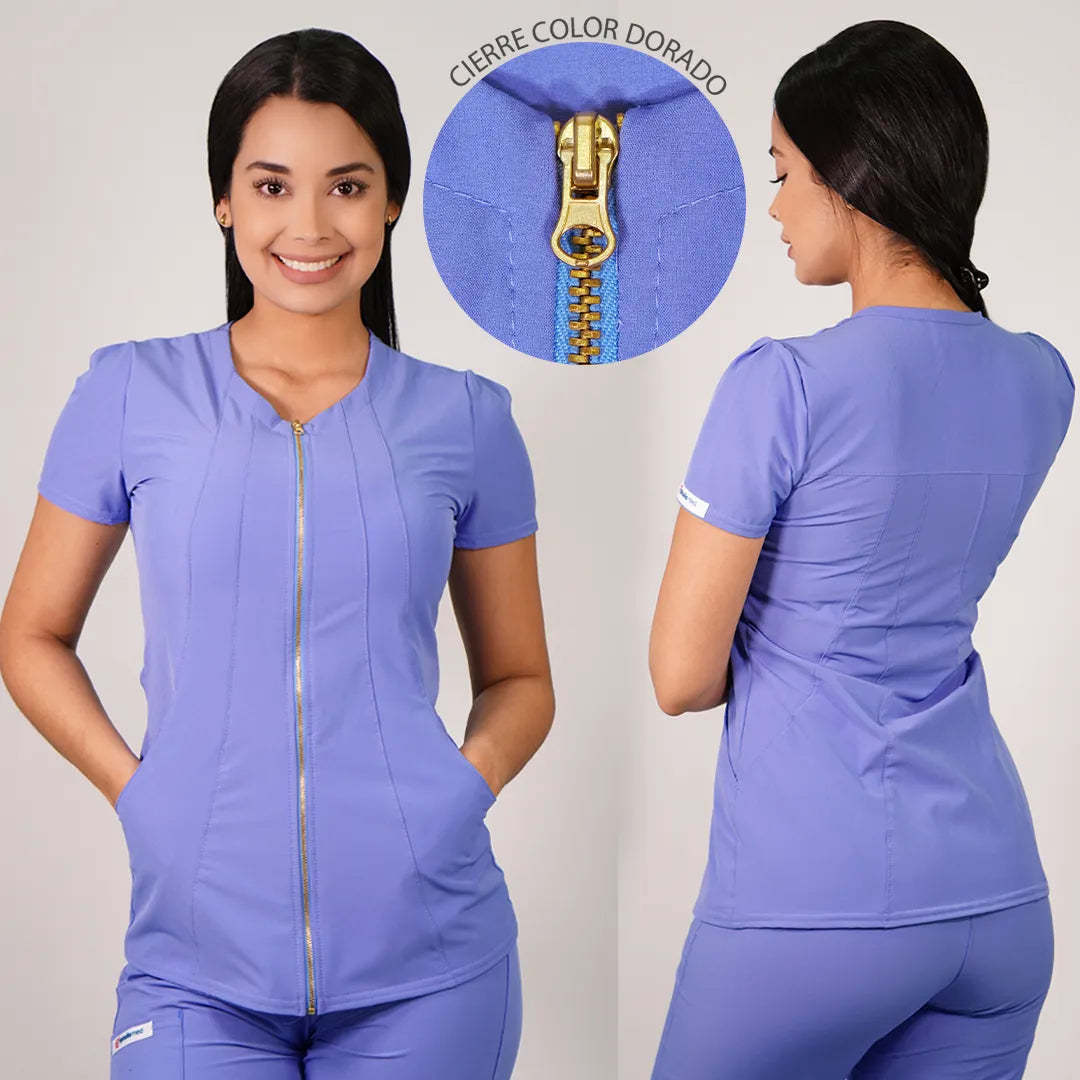 Delantal Anti fluidos Mujer Lirio con cierre. Celeste - Art. LIRIO-3
