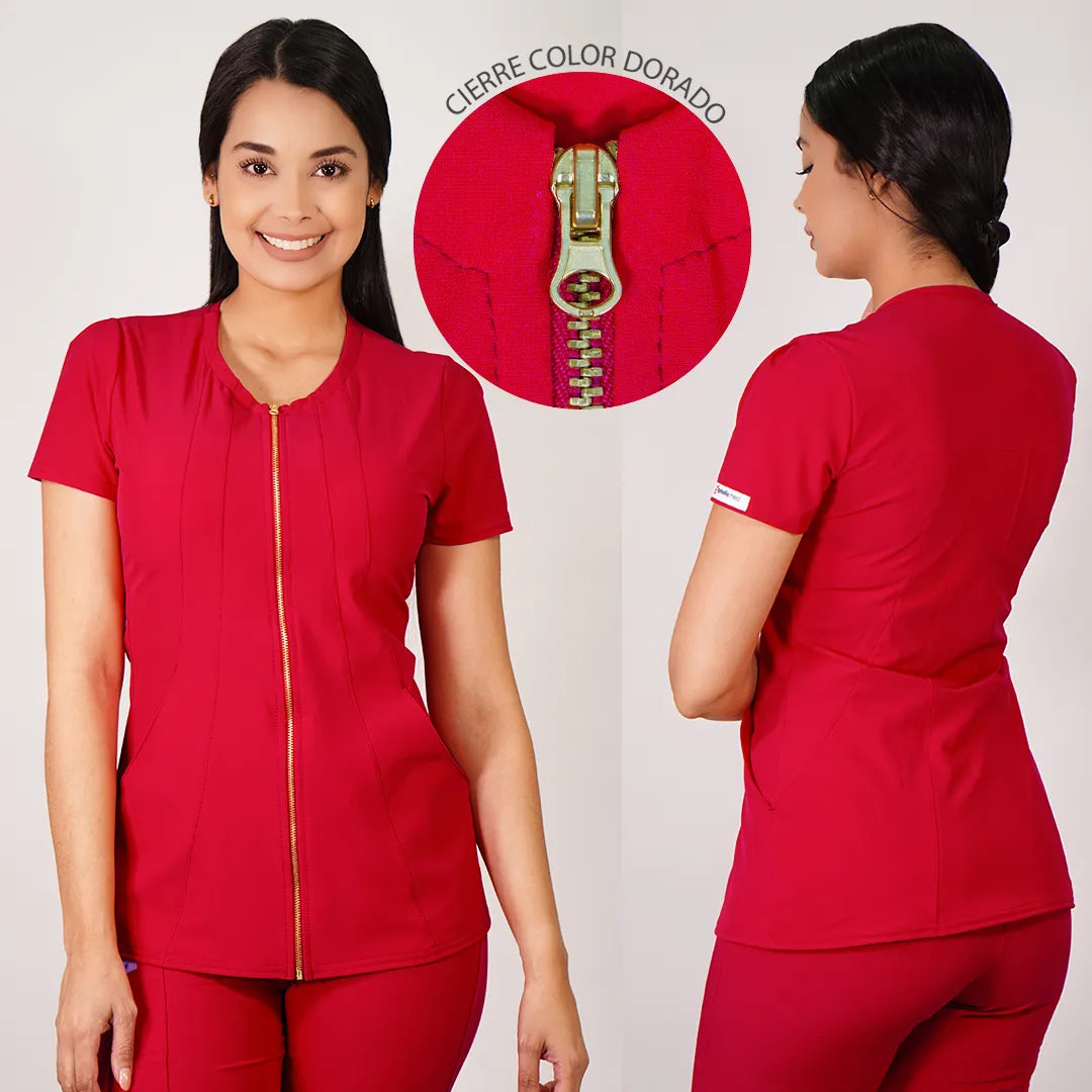 Delantal Anti fluidos Mujer Lirio con cierre. Rojo - Art. LIRIO-5