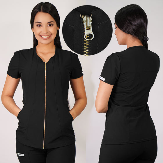 Delantal Antifluidos Mujer Lirio con cierre. Negro - Art. LIRIO-8