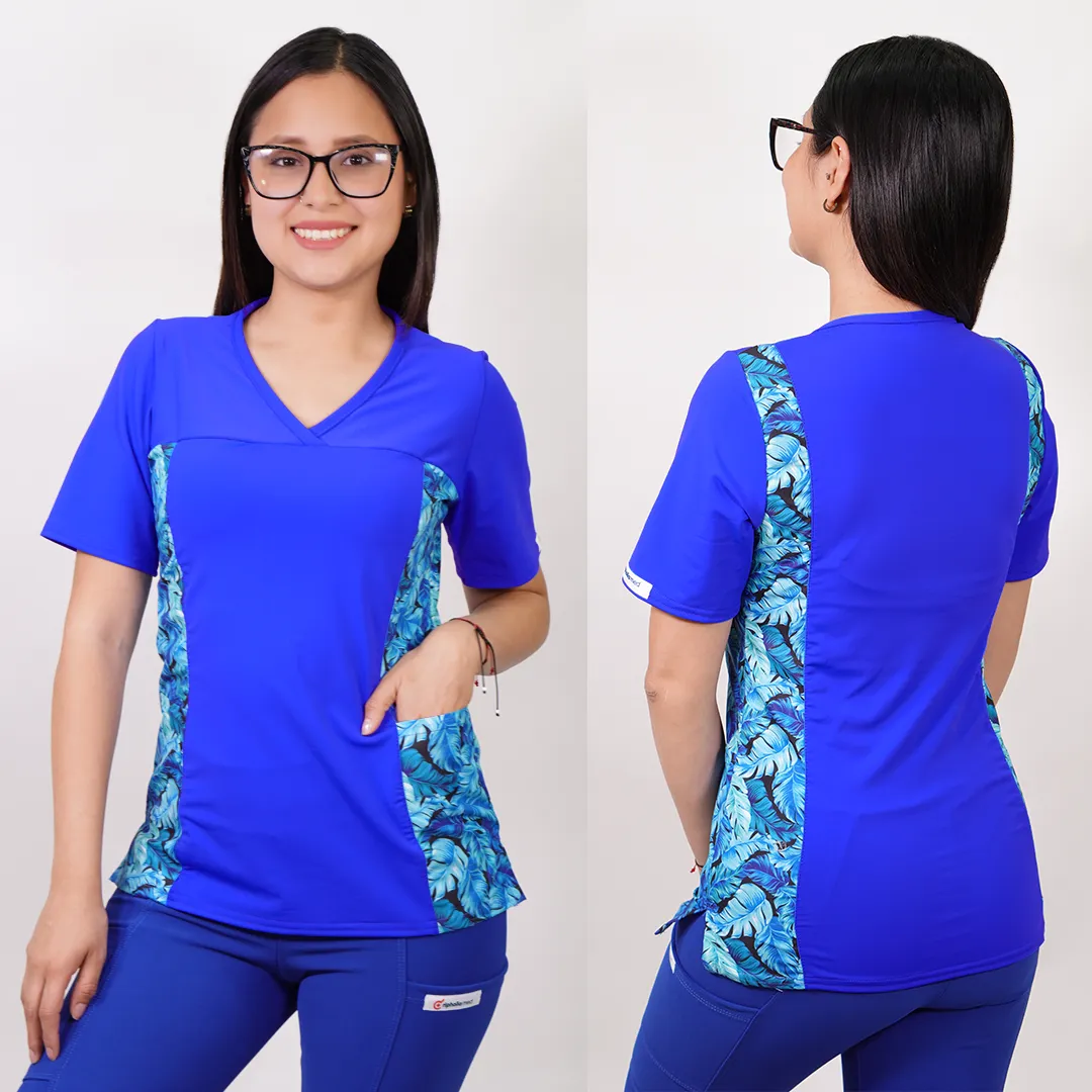 Delantal Mujer tela elasticada C/aplic. estampada al costado. Azul Rey - Art. LQ-8