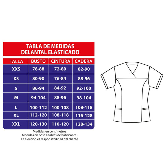 Delantal Mujer tela elasticada C/aplic. estampada al costado. Azul Marino - Art. LQ-6