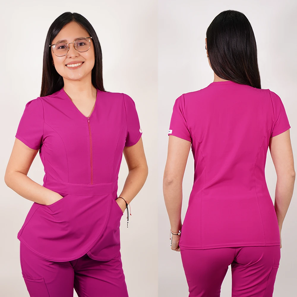 Delantal Anti Fluidos Mujer con cierre Fucsia TULIPAN-13