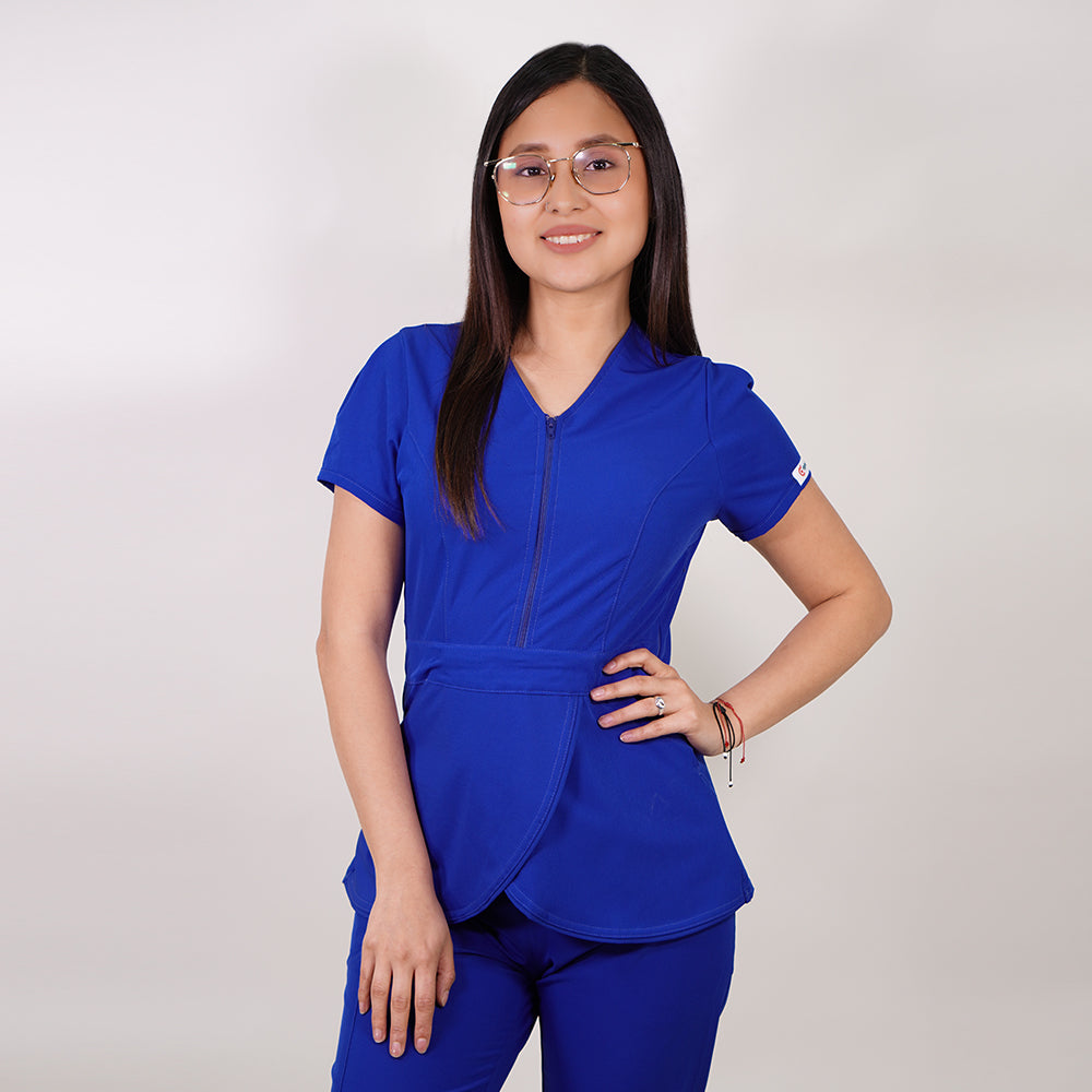 Delantal Anti fluidos Mujer Tulipán con cierre. Azul Rey - Art. TULIPAN-2