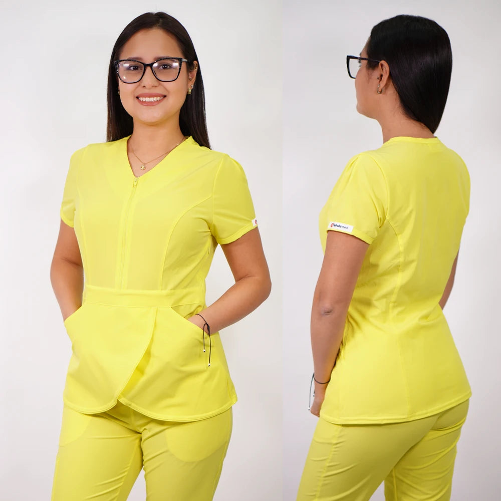 Delantal Anti Fluidos Mujer con cierre Amarillo pastel TULIPAN-21