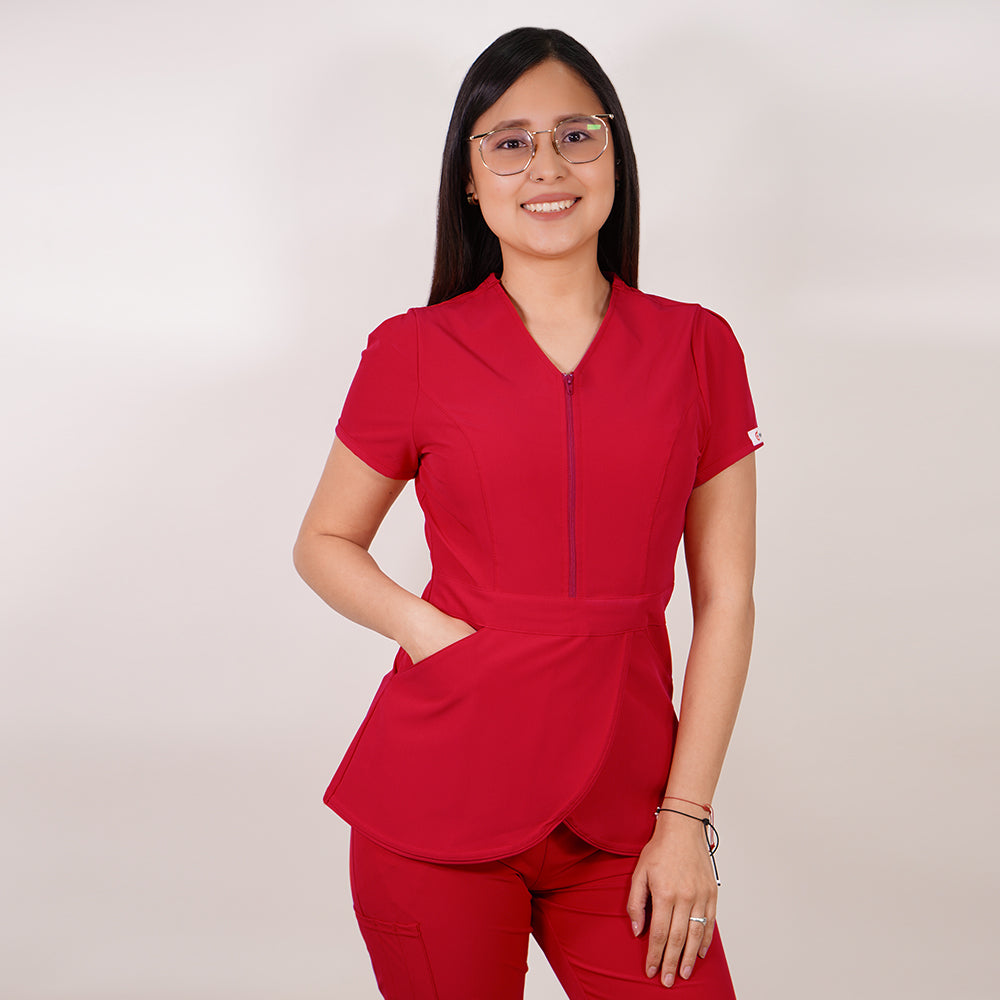 Delantal Anti fluidos Mujer Tulipán con cierre. Rojo - Art. TULIPAN-5