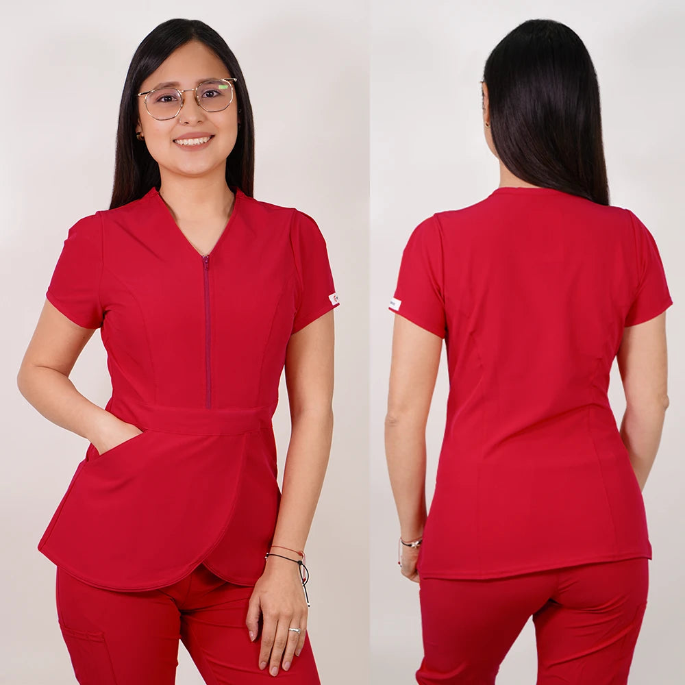 Delantal Anti Fluidos Mujer con cierre Rojo TULIPAN-5